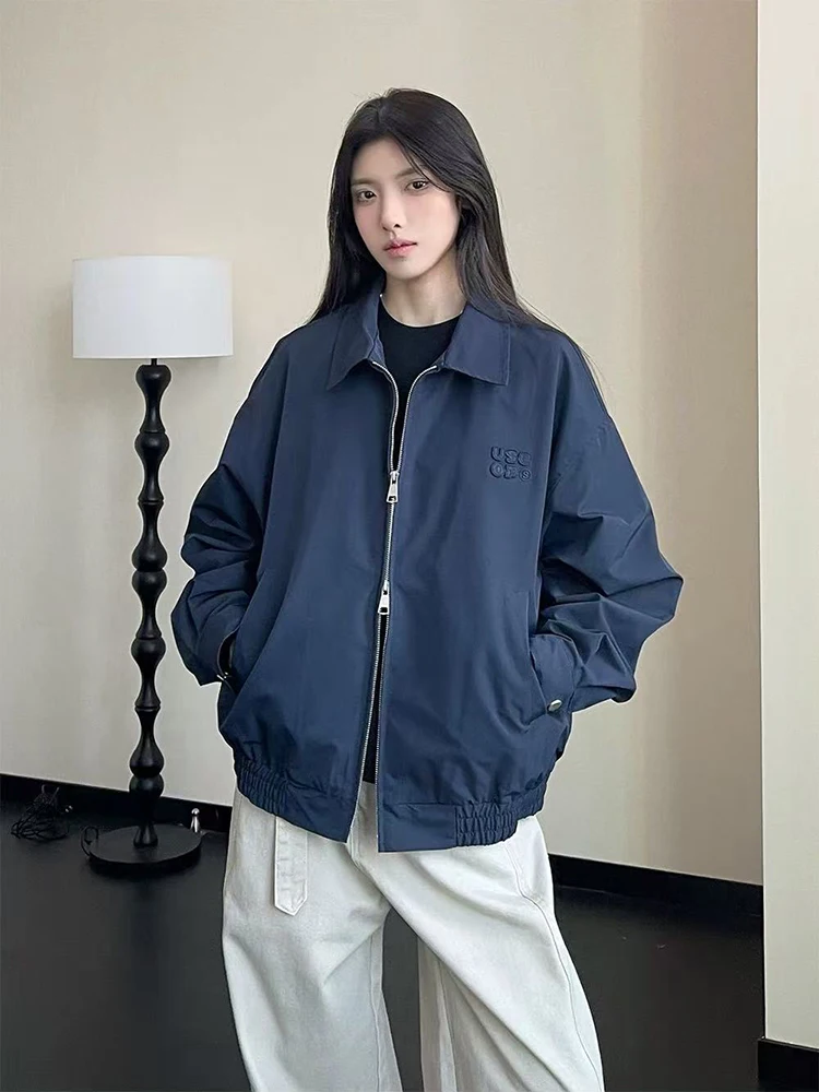 

Y2K Autumn Casual Jacket for Women Japanese Loose Lapel Double Zipper Casual Coats Bf Couple Oversize Streetwear Outwear New