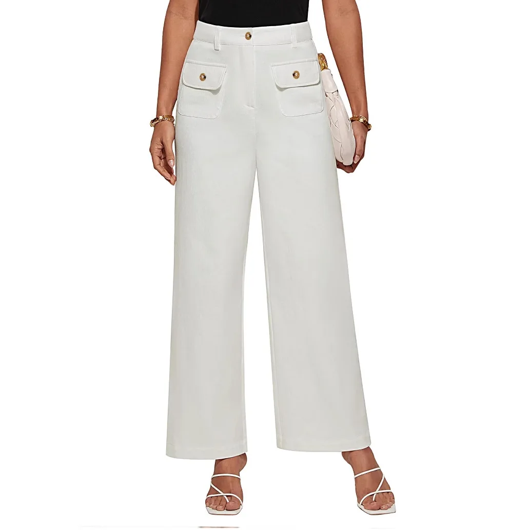 2025 Women High Waist Wide Leg Pants Elastic Casual Pants with Pocket Streetwear Women Clothes m
