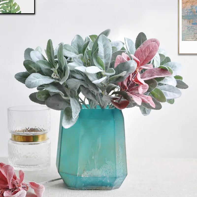 

10PcsFake Flocked Rabbit Ear Leaves Green Plants Wedding Floral Arrangement Artificial FlowersHome Room Decoration Accessories