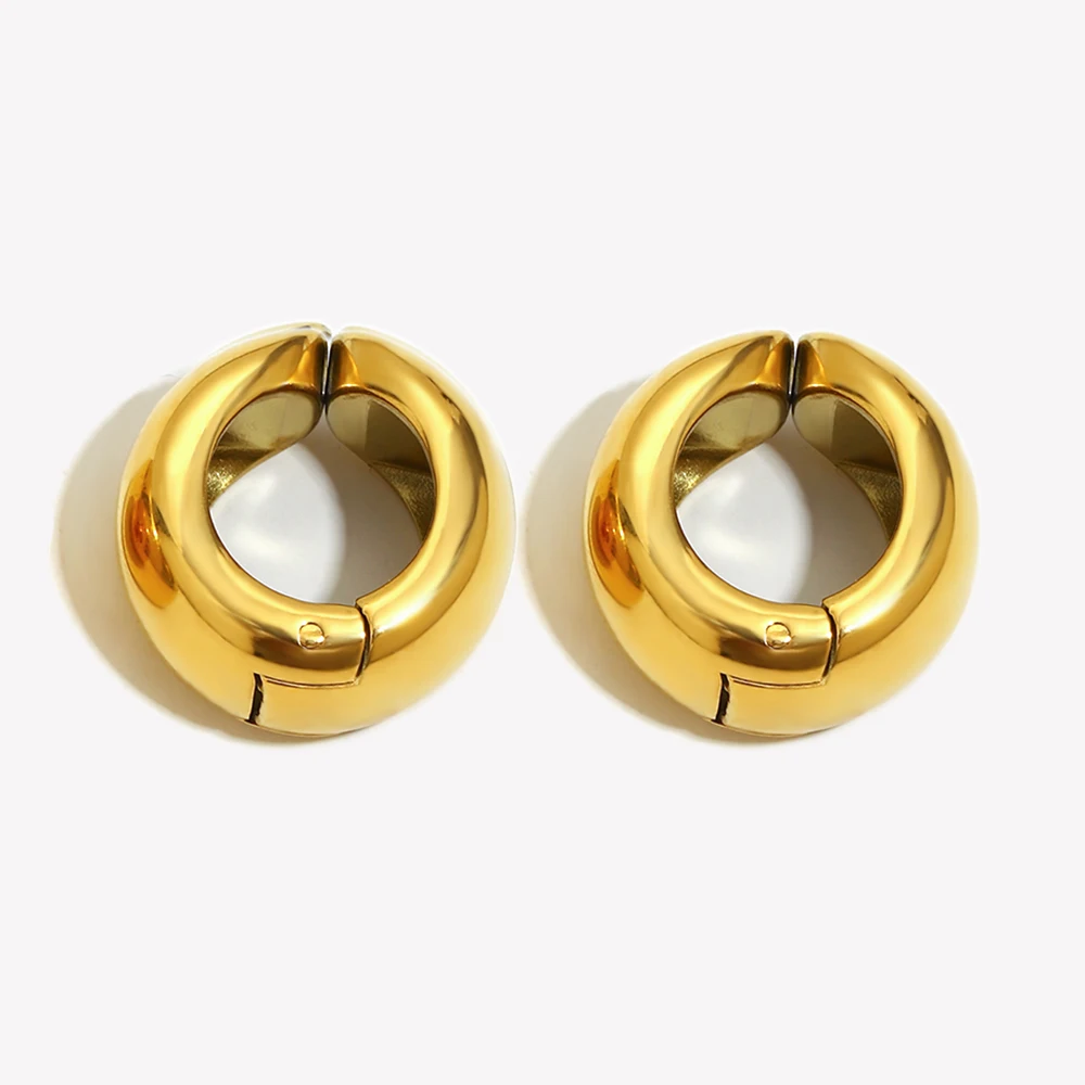 E.B.belle Mini Stainless Steel 18k Gold Plated Simple Round Smooth Ear Clip Fashion Women‘s Basic Daily Jewelry’