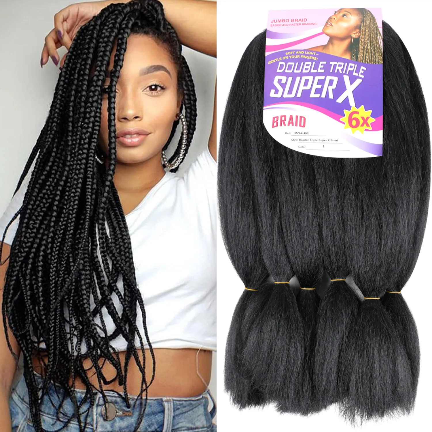 

Двойные тройные супер 6X Jumbo плетение волос для наращивания волос 24-дюймовые низкотемпературные волокна крючком твист-косички