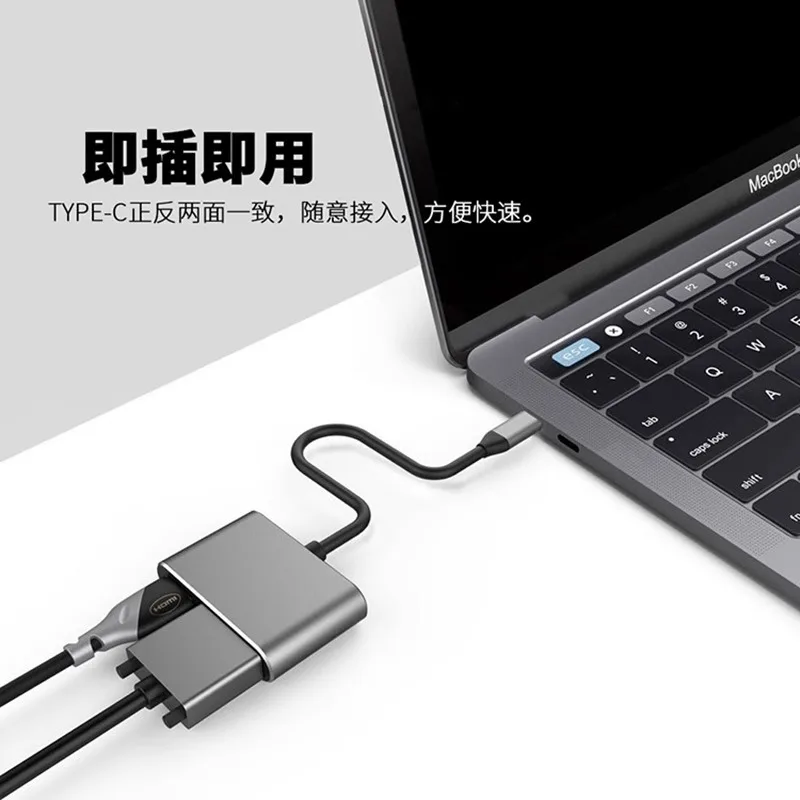 منفذ Thunderbolt 3 USB Type-C الأصلي إلى محول VGA HDMI 4K جهاز عرض عالي الوضوح