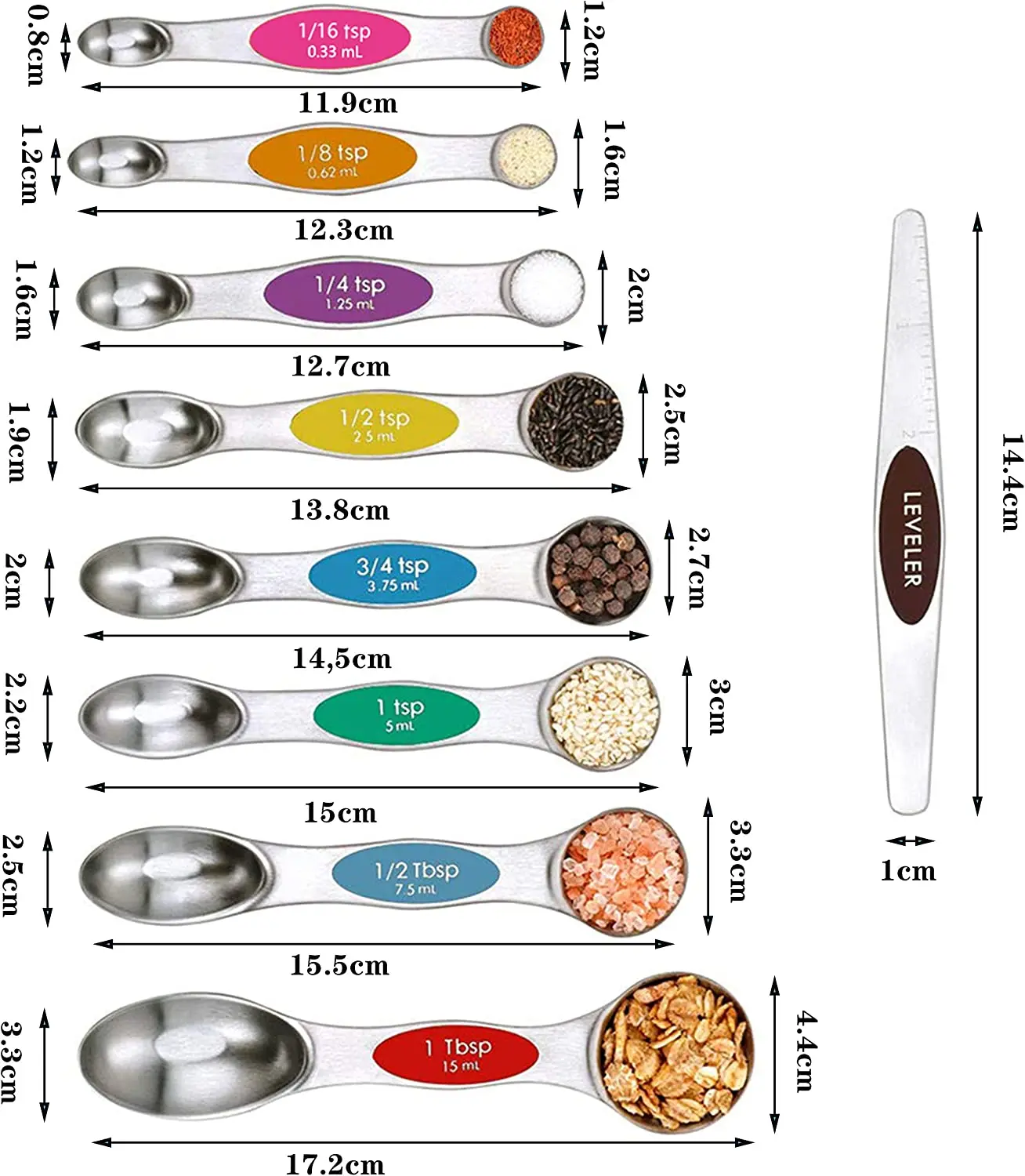 9PCS Stainless Steel Double Head Measuring Spoons Magnetic Measurement Teaspoon Tablespoon for Dry and Liquid Ingredients