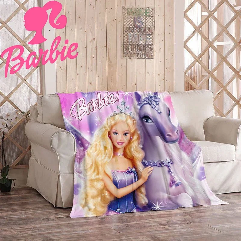 

MINISO Barbie cartoon animation digital printing multi-functional anti-static antibacterial soft double-sided flannel blanket