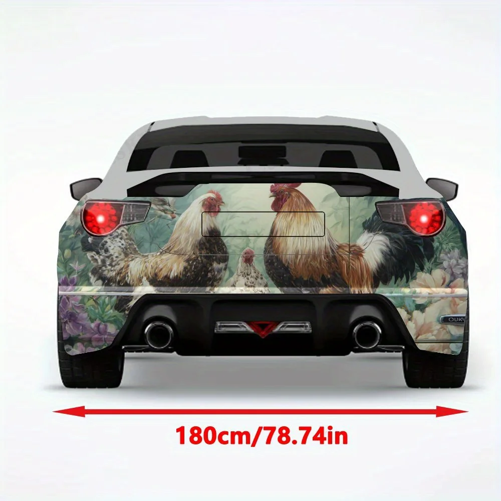 Roosters and Hens in Flower Field- Vinyl Decal for Car Rear, Waterproof Self-Adhesive Vinyl Stickers for Vehicle Tail andBumper,