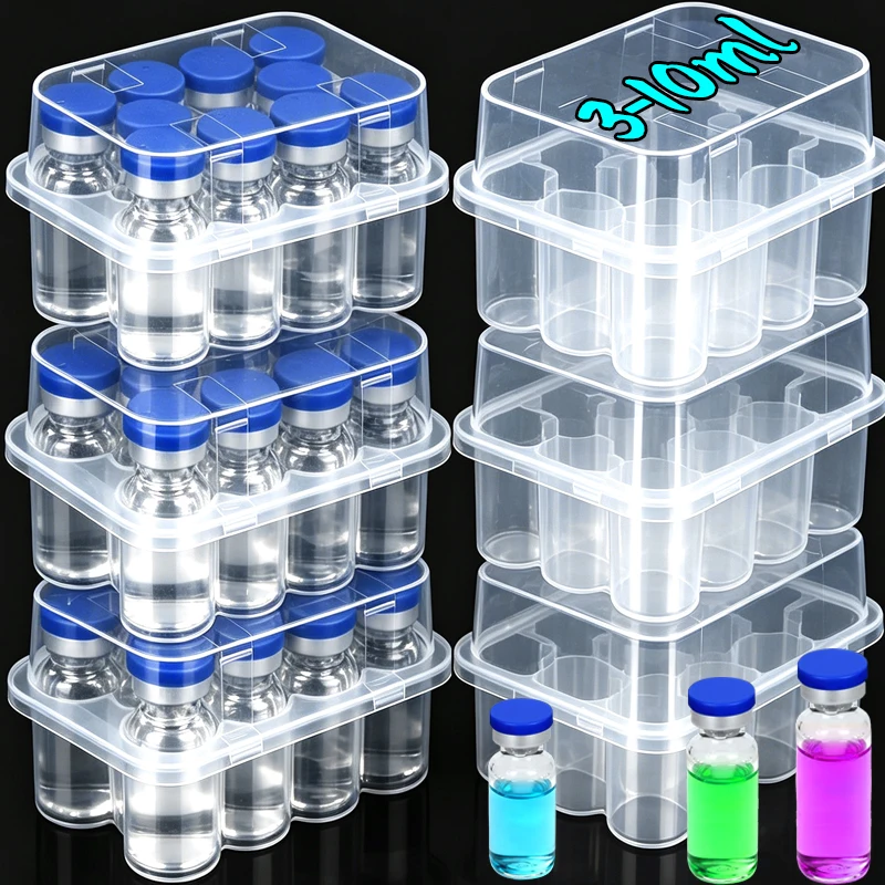 3/5/7/10ml Vial Storage Box Food-grade Transparent Plastic Mini Vial Holder Stackable Organizer Flip-Top Snap-on Storage Case