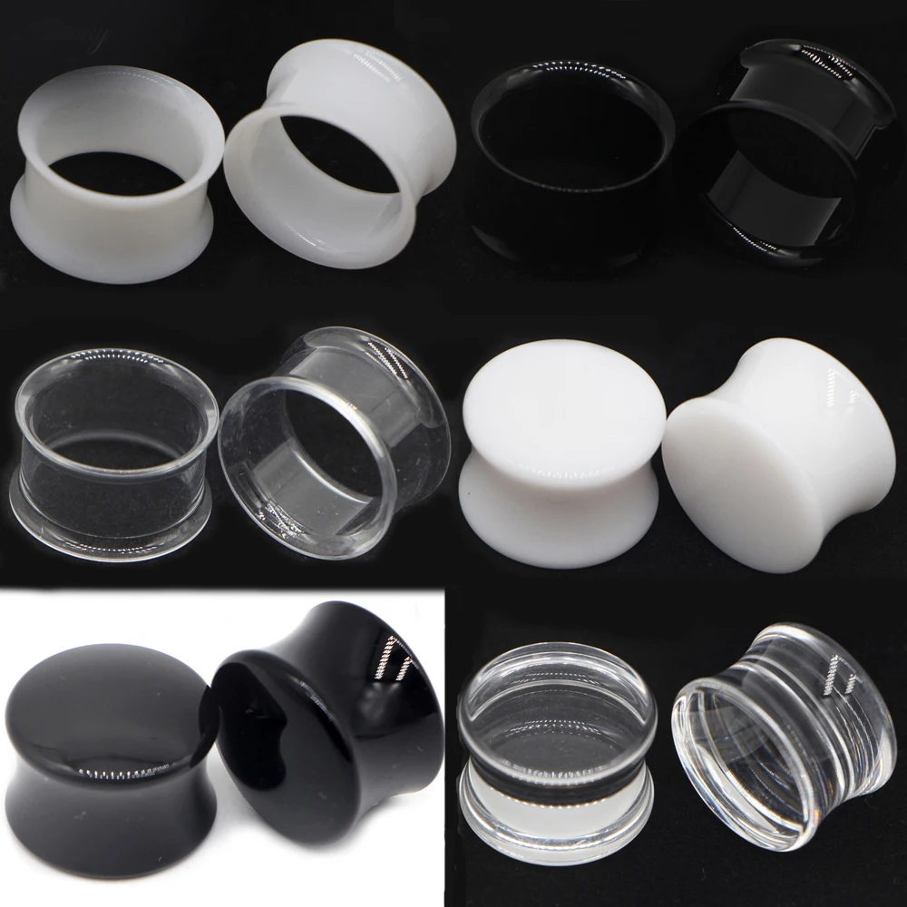 2pcs White Black Transparent Acrylic Ear Tunnel Plug Ear Gauges Piercing Double Curved Saddle Expander Stretcher Body Jewelry