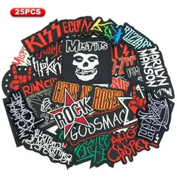 25pcs/lot Rock Band Patches for Clothing Embroidered Iron on Patches Music DIY Clothes Stripes Stickers Sewing Jacket
