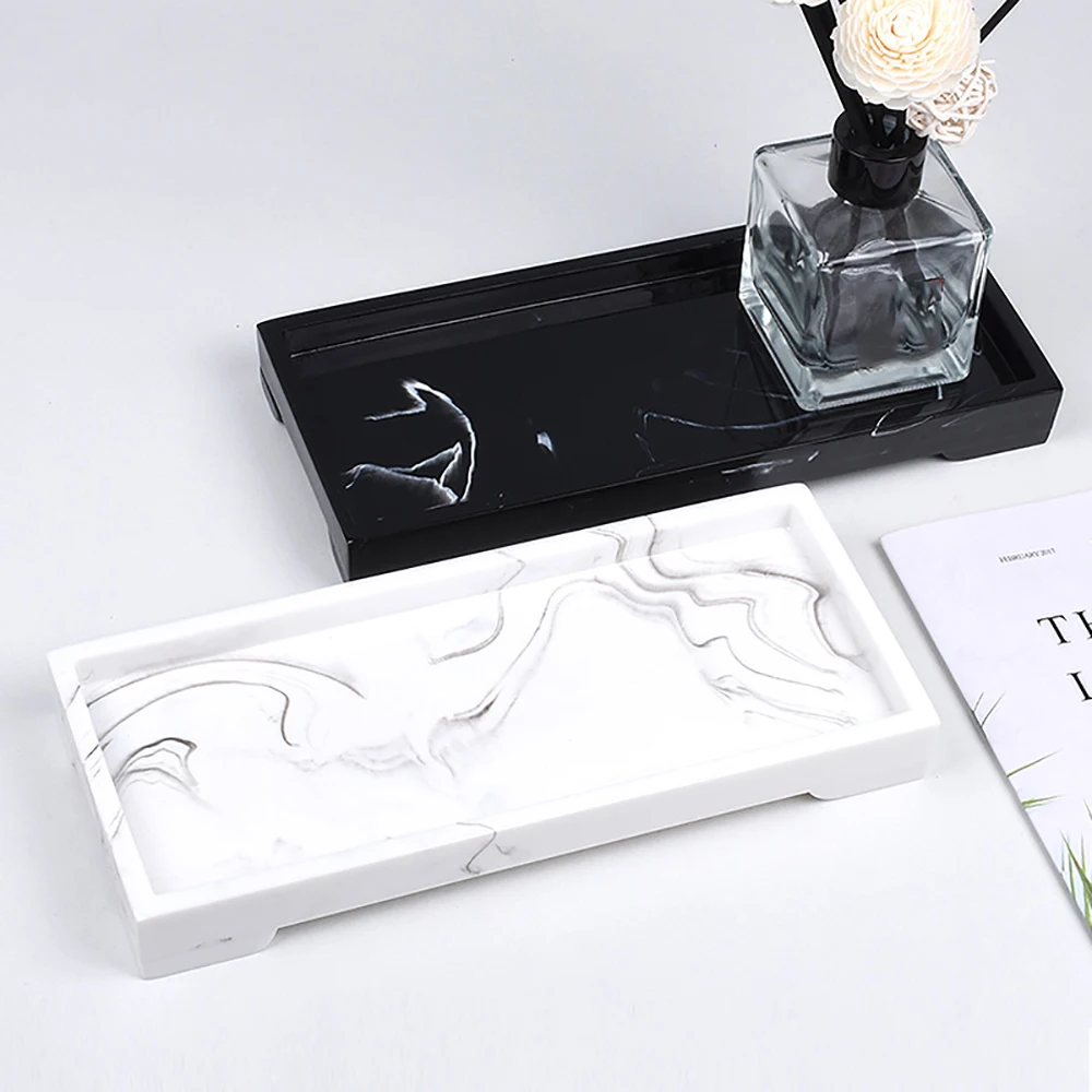 Nordic Imitation Marble Resin Tray Bathroom Storage Tray Rectangular Jewelry Storage Tray Kithen Tray Dish Dispenser Home Decor