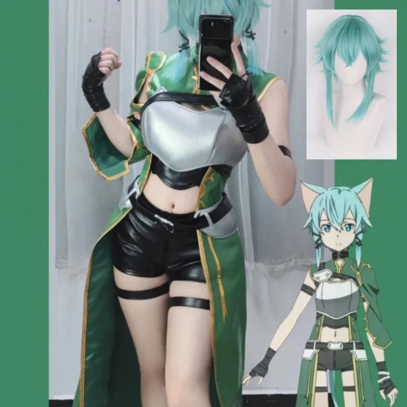 Sinon Sword Art Online Cosplay Costume Cat Ears Tail Fairy Sniper Black Dress Boots Set For Women Halloween Party