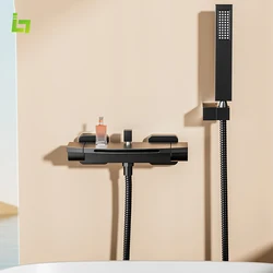 Black Bathtub Faucet Waterfall Wall Mounted Cold and Hot Two Functions All Brass Can Rotate