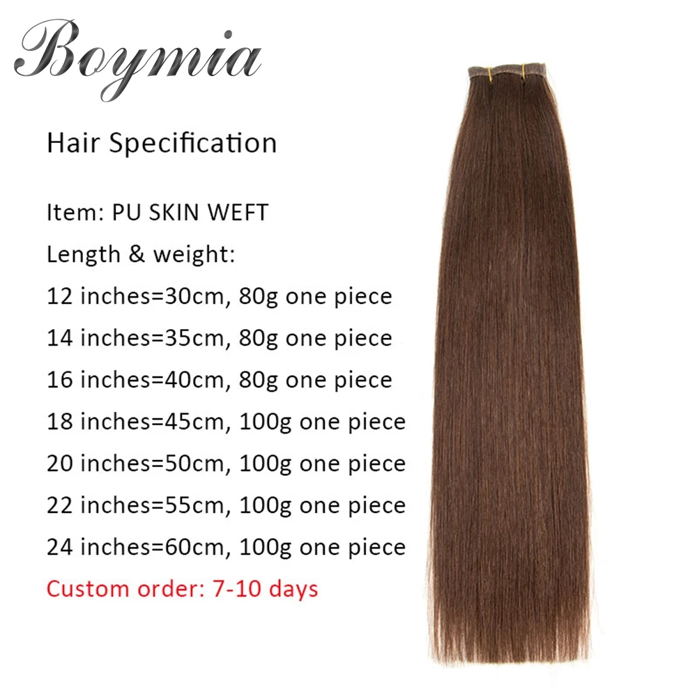 Boymia Invisible PU Skin Weft Human Hair Extensions Straight Long Tape Weft Hair 12