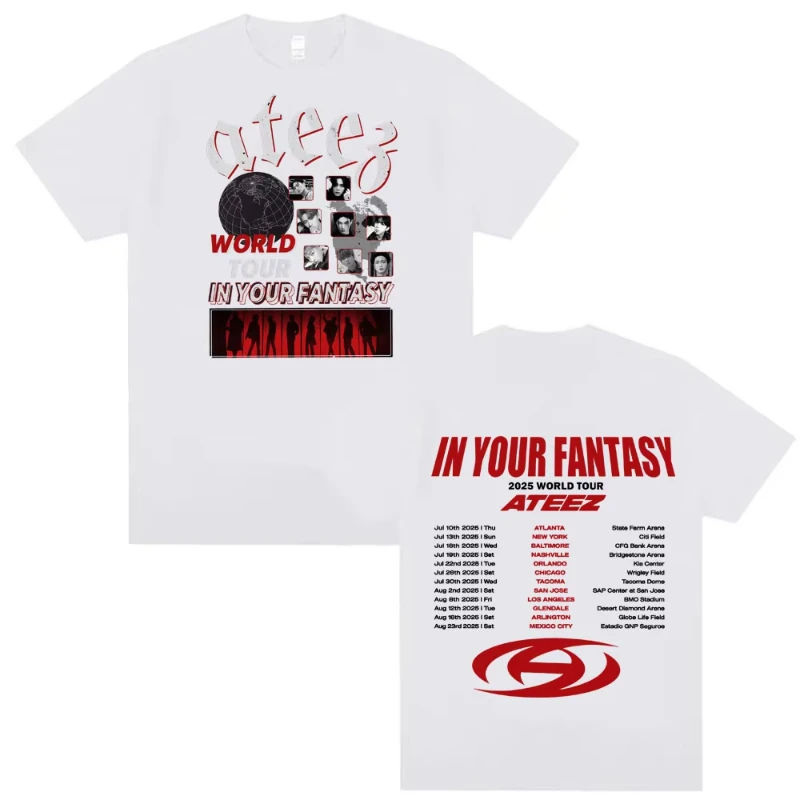 Kpop Ateez 2025 World Tour in Your Fantasy T Shirts Men Women's Clothing Korean Vintage Fashion T-shirts Casual Crewneck T-shirt
