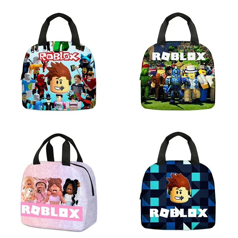 Bolsa de almuerzo con temática de juego Roblox, bolsa de comida de viaje escolar de dibujos animados, regalo para niños, aislamiento térmico, almacenamiento de alimentos portátil para niños