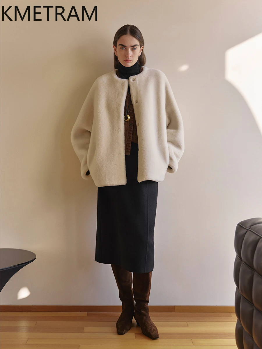 Natural Merino Wool Sheepskin Double Faced Fur Jacket Women Luxury Loose Real Fur Coat Winter Woman Clothing 2025 шуба женская