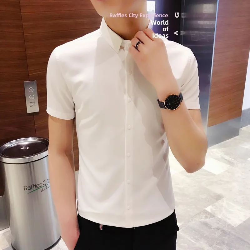 

Slim Fit ort Sve Men's irt Work Busin Suit White irt Easy Care Polyester Fiber Youth Commute Autumn Season