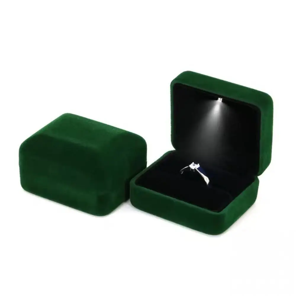 

Elegant Velvet LED Ring Jewelry Box Square Shape Portable Ring Holder Case Durable Solid Color Jewelry Organizer Box Anniversary