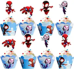 New Spidey Cake Decoration Spider Man Birthday Party Favors Cupcake Wrappers Baby Shower Supplies Topper for Kids