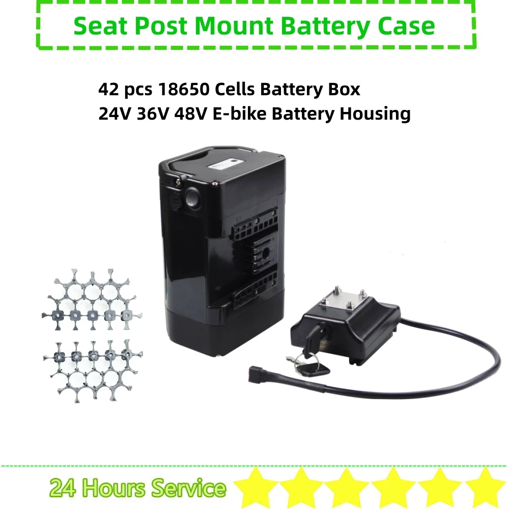 24v 36v 48v Ebike Battery Box City Bike Folding Ebike Seat Post Mounting Battery Case 42 pcs 18650 Cells E-bike Battery box