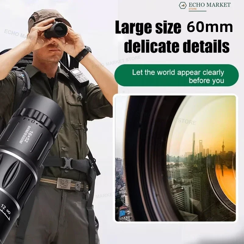 Télescope monoculaire haute puissance, lunette optique à double mise au point et zoom optique, jumelles longue portée à fort grossissement, monoculaire portable à vision claire avec lentille optique de qualité supérieure, adapté pour la chasse en extérieur, l'observation des oiseaux, les voyages, la randonnée, les concerts, l'observation touristique