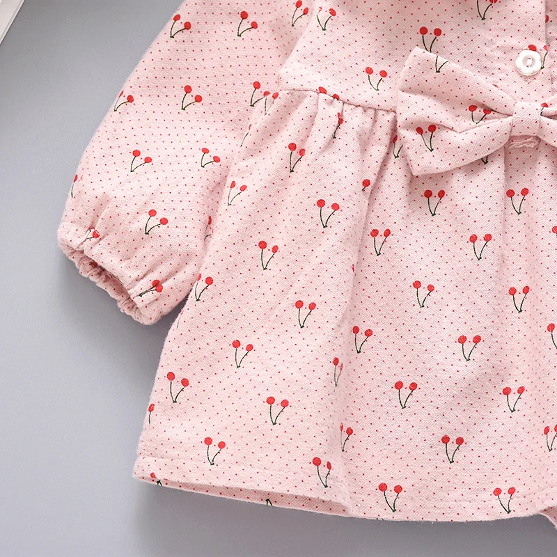 Spring And Autumn Long-Sleeved Cotton Skirt New Female Baby Dress Girl Clothing Toddler Skirt Cherry Print 0-3 Years Old