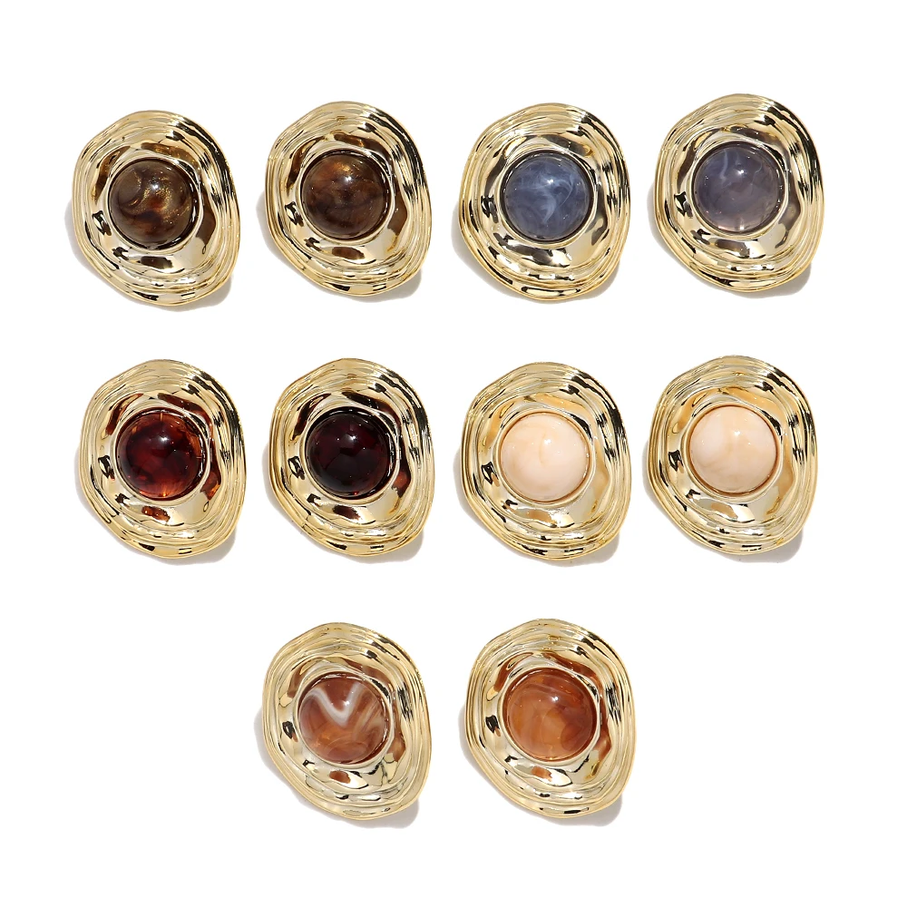 Vintage Gold Color Irregular Round Large Stud Earrings Elegant Acrylic Geometric Round Beads Earring Party Jewelry Gifts