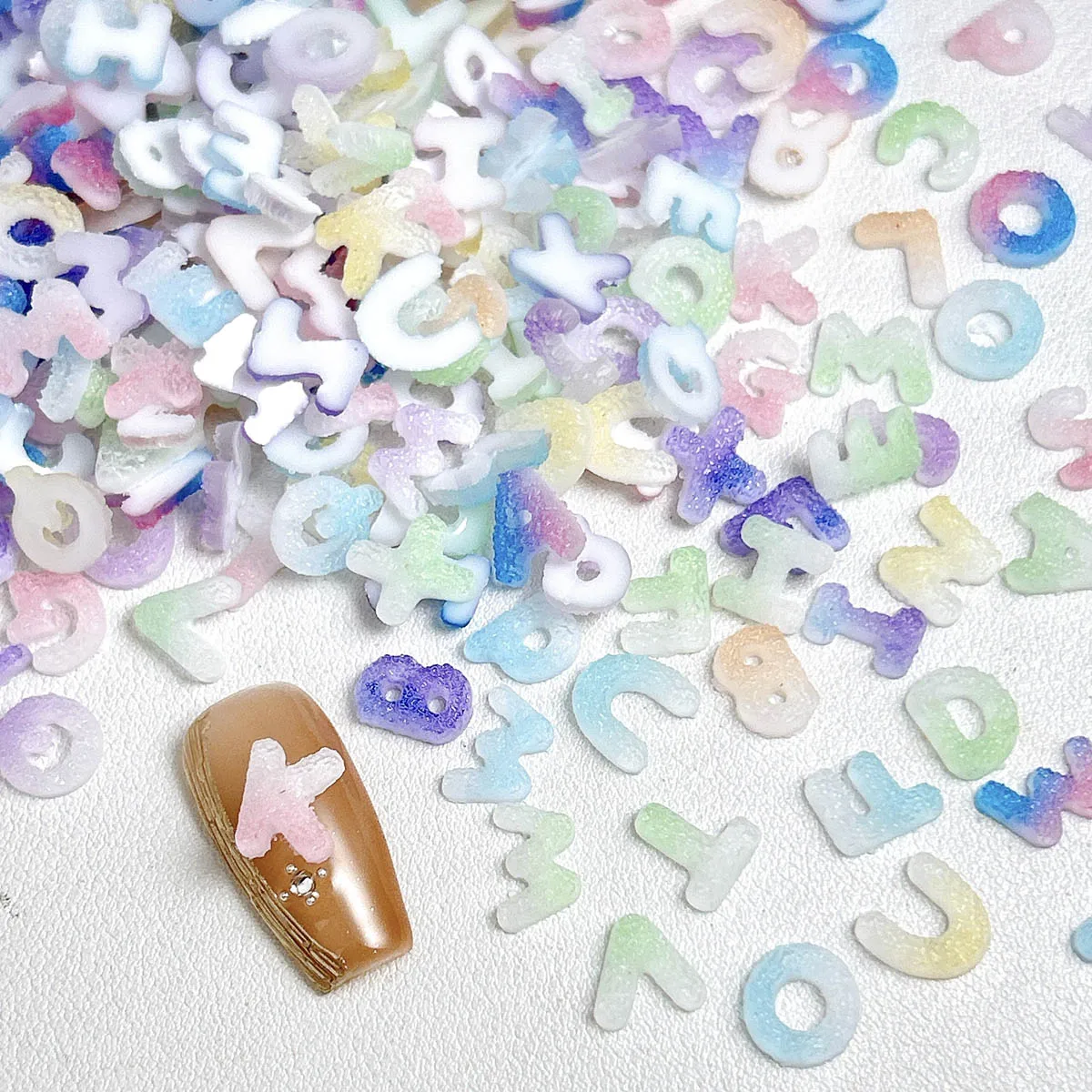 

Random Mixed Luminous 3D Resin Letters Nail Charms Matte Colorful Gradient Alphabet Nail Art Decorations DIY Crafts Accessories