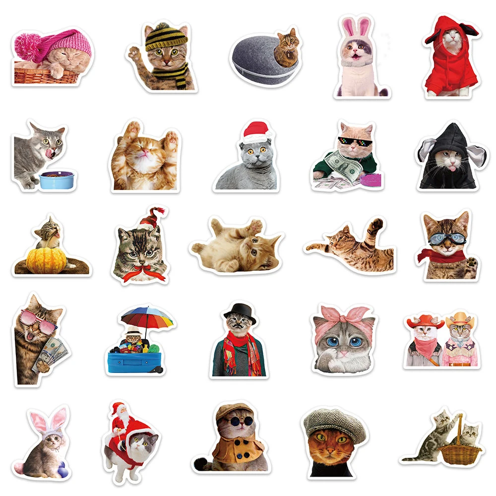 10/30/50pcs Funny Creative Cat MEME Stickers Cute Animal Expression Decoration Sticker for Notebook Laptop Stationery Decals Toy