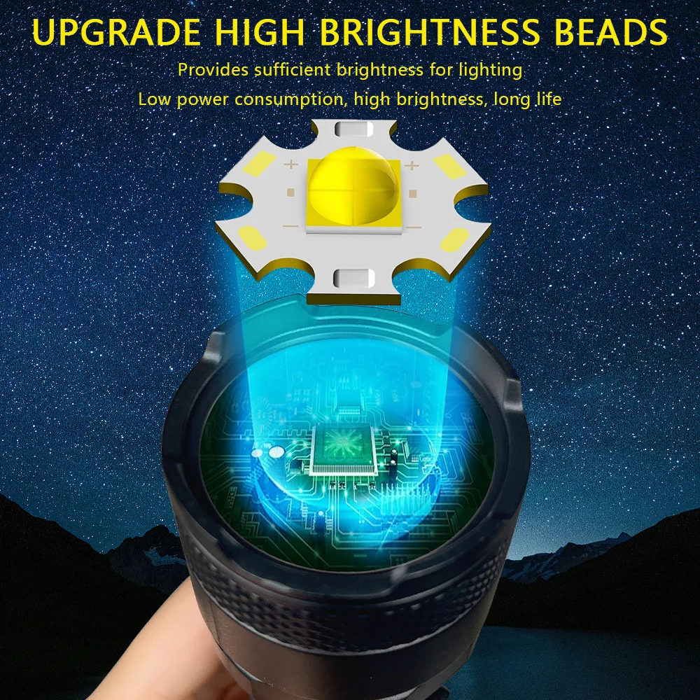 Portable Rechargeable LED Flashlights High Power Military Tactical Flashlight With Sidelight Lamp Outdoor Camping Fishing Torch