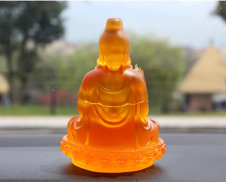 Imagem -03 - Cristal Lotus Guanyin Buda Estátua Home Office Loja Templo Proteção Espiritual Seguro Guarda Família Buddha Feng Shui 17 Centímetros de Altura Amarelo