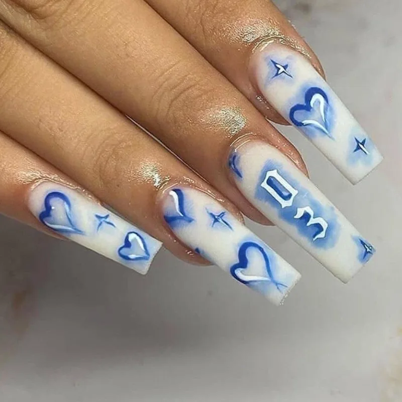 24 unids/set serie ondulada uñas postizas Ocean Lady Simple versátil reutilizable prensa en uñas Kits suministros de decoración de uñas postizas