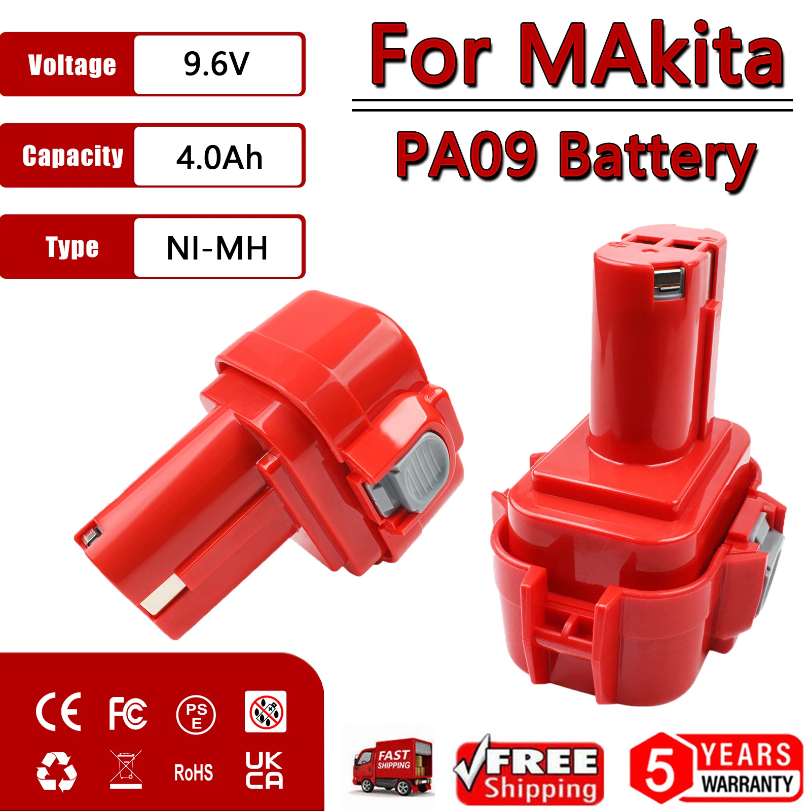 

9.6V 4000mAh Replacement Battery For Makita PA09 9120 9134 9135 9135A 9102 6207D 6222D 6261D 6207D 192595-8 Power Tool Battery