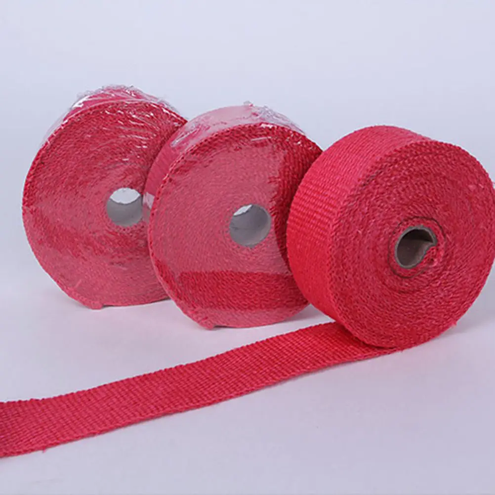 Exhaust Heat Wrap Roll Red Premium High Temperature Resistant 1.5mm Thickness 25Mm Width 5M Length Universal Fit Car Motorcycle