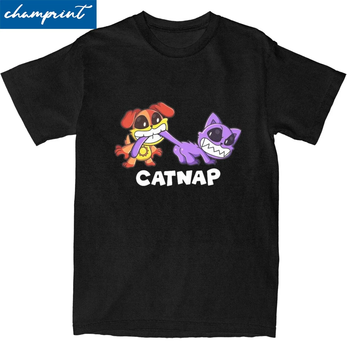 Printed Funny Vintage Angry Retro Catnap And Dogday T Shirt Men's Cotton Short Sleeve Smiling Critters Round Neck Summer Top Tee