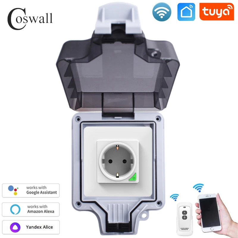 Coswall IP66 Waterproof EU Socket Tuya WIFI / Zigbee Timer Switch Programmable With Power Monitoring Function White