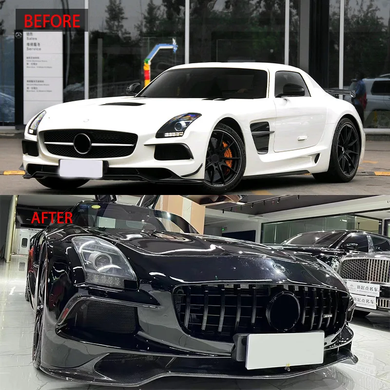 For Mercedes-Benz SLS C197 2010-2015 GT Vertical Bar Front Grille Body Kit ABS Plastic
