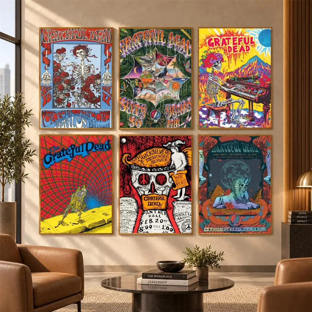Rock band G-Grateful D-Dead Poster Wall Stickers Self Adhesive Art Mural HD Print Decals for Bedroom Living Room Home Decor Gift