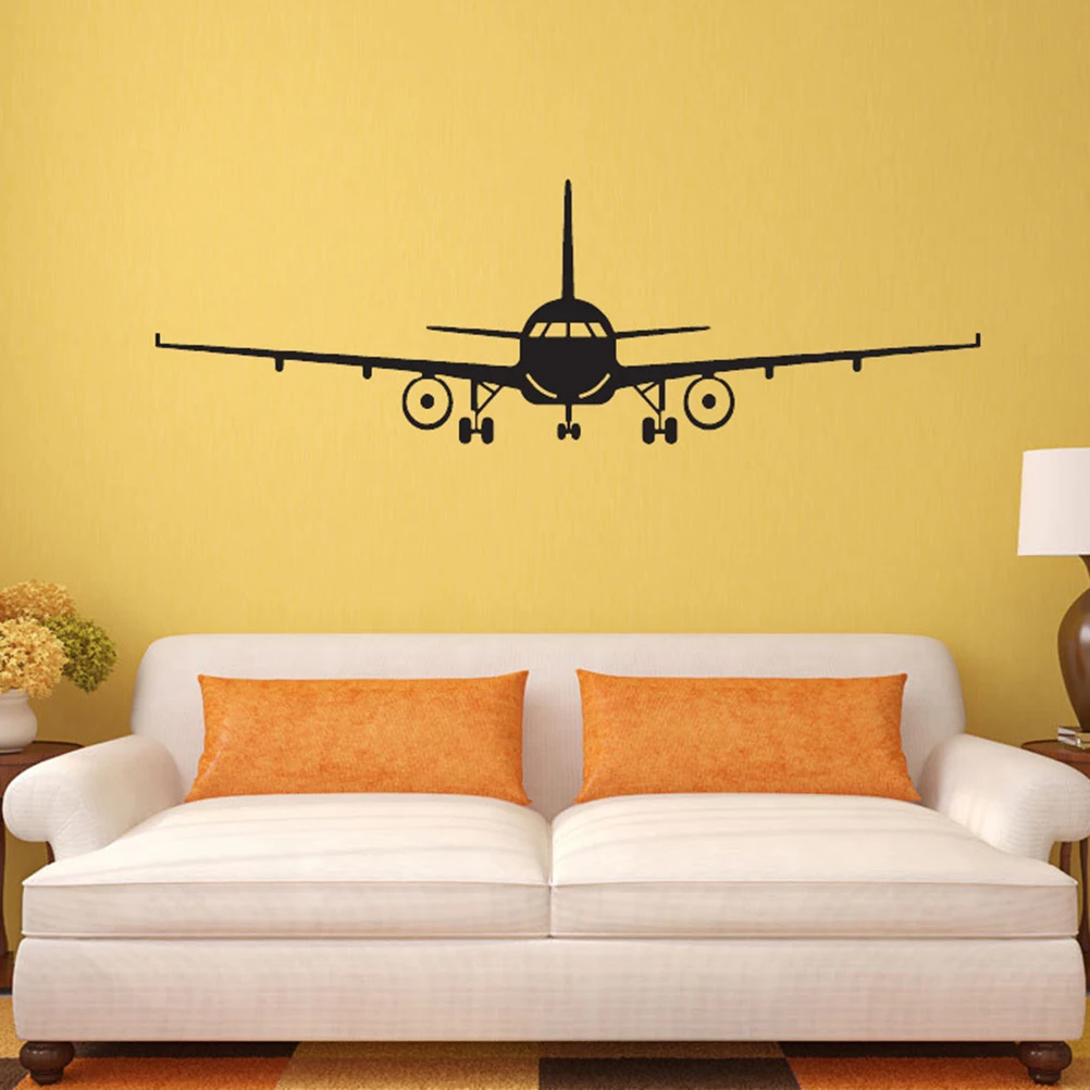 

Airplane Wall Sticker Self-Adhesive Waterproof Wall Decals for Home Bedroom Living Room Bathroom Decoration Size L (Black)