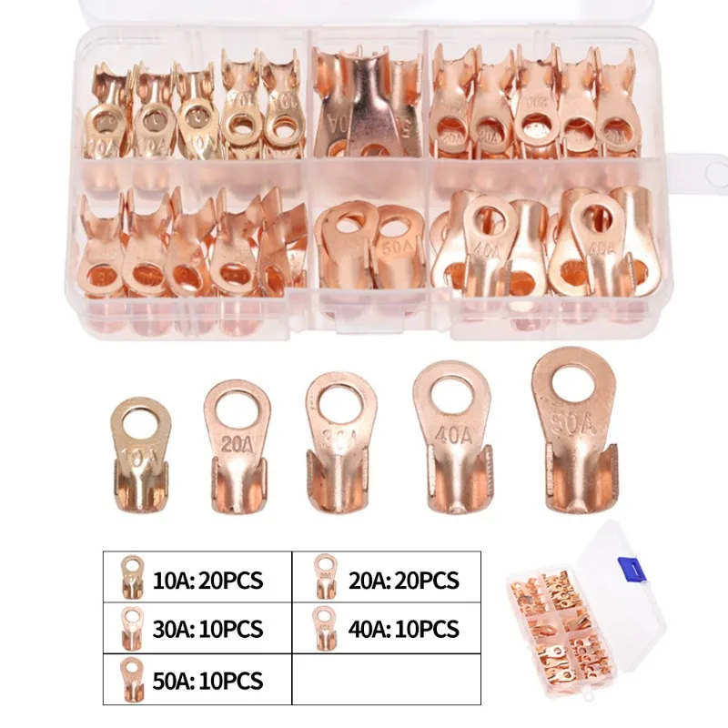 

70 шт., клеммы для проводов с открытыми наконечниками, 10/20/30/40/50A, медный разъем для кабеля аккумулятора