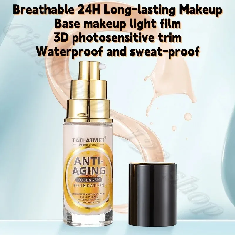 Telemay Concealer Liquid Foundation Waterproof Sweat-proof Natural Moisturizing Lightweight Fog Base Makeup 40g