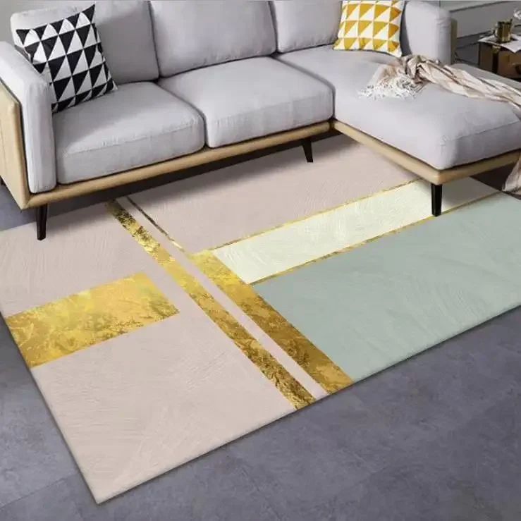 Blue Gray Gold Ring Rug Circular Abstract Design For Living Room Sofa Zone Floor Mat Modern Decor