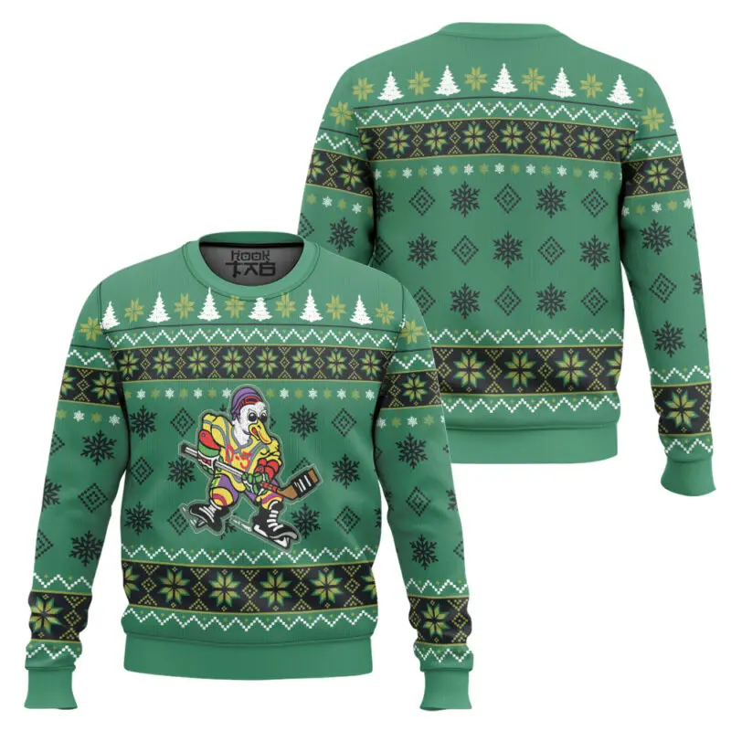 

Mighty Ducks Christmas Ugly Sweater Round Neck Ice Hockey Snowflake Christmas Tree Christmas Party Fan Personality Trendy Feel