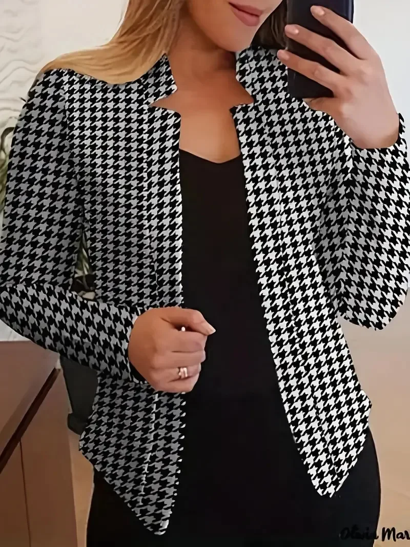 

Autumn Winter Elegant Geometric Printing Blazer Coats Womens Suit Collar Long Sleeve Slim Fit Blazer Coats Tops Women