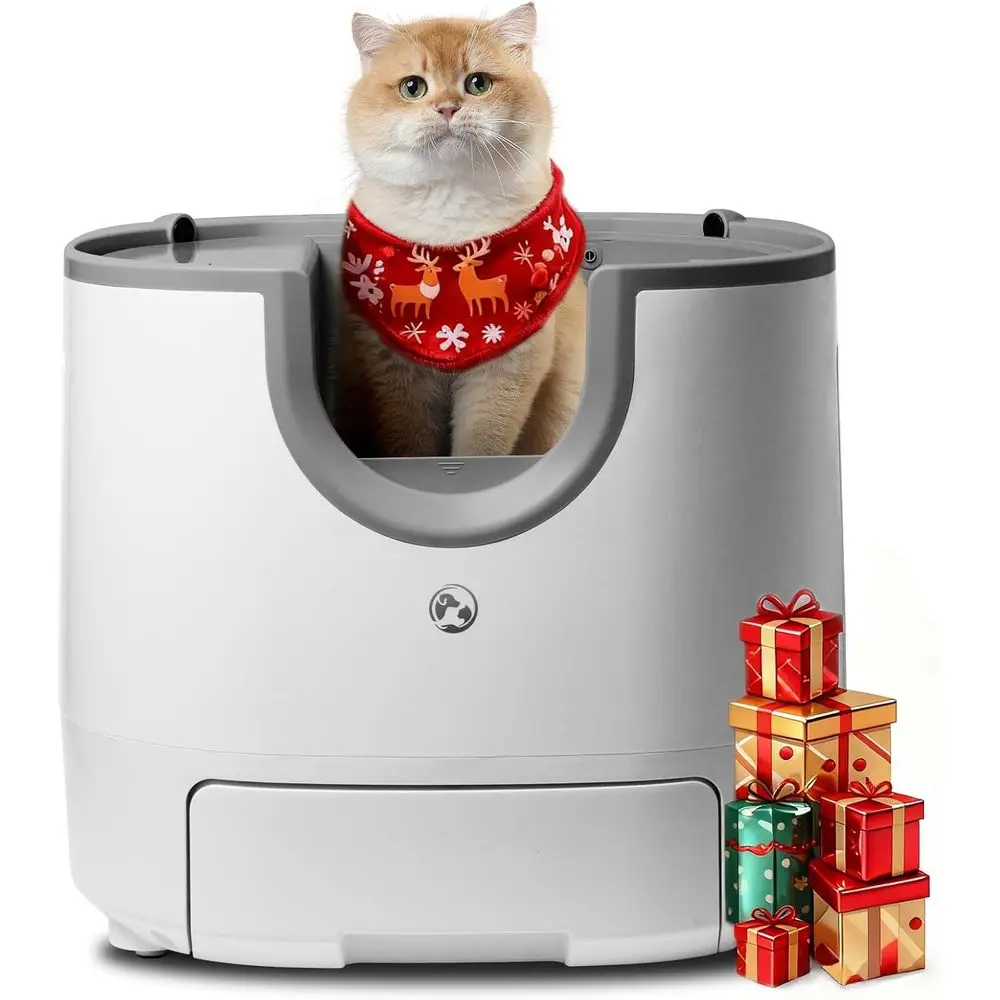 F8 Self-Cleaning Cat Litter Box – Large Capacity, Open-Top Design for Multi-Cat Homes, Enhanced Safety Features Includes Trash