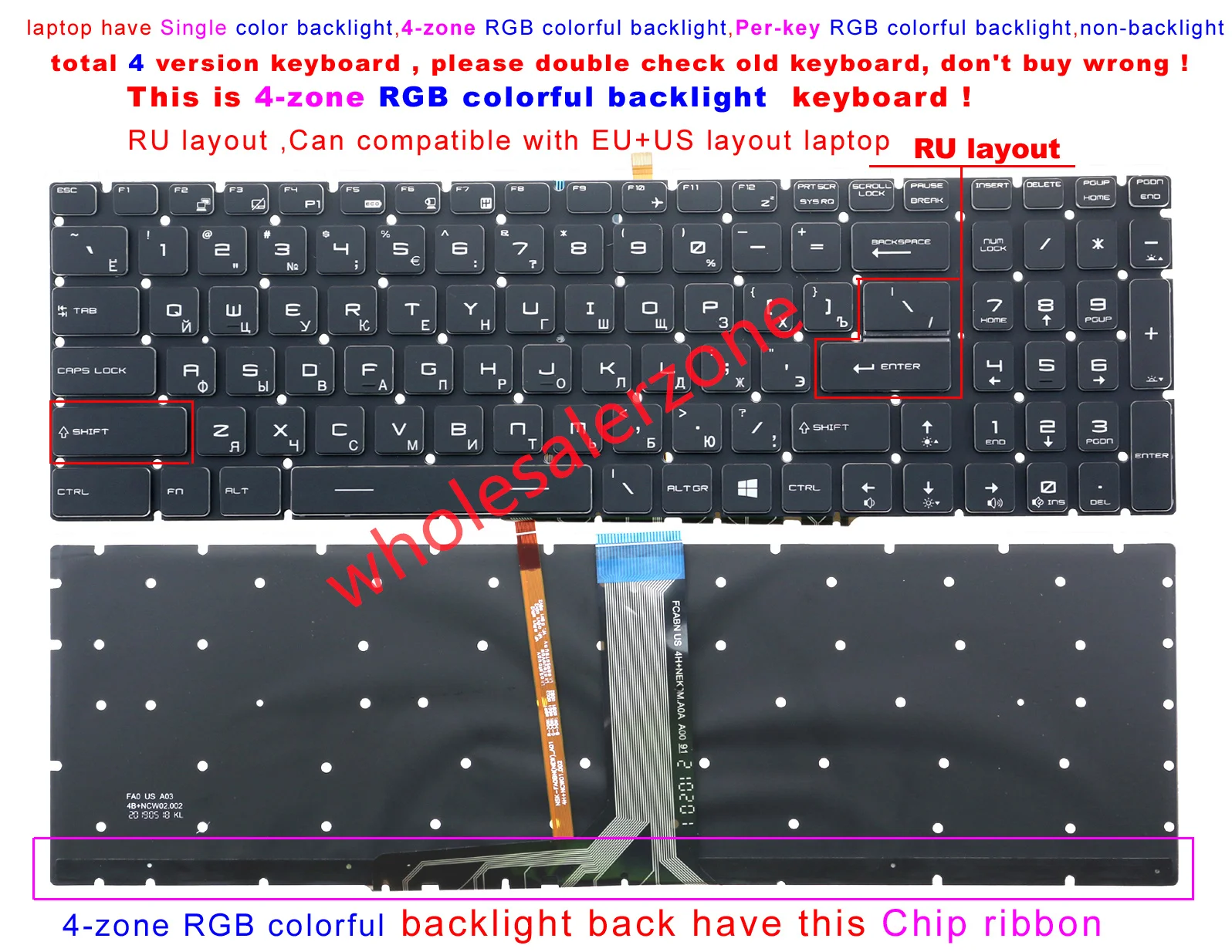 US/Russian keyboard RGB backlit for MSI MS-16J1 MS-16J2 MS-16J6 MS-16J4 MS-16J3 MS-16J5 MS-16JB MS-16J9 MS-16JC MS-16JD laptop