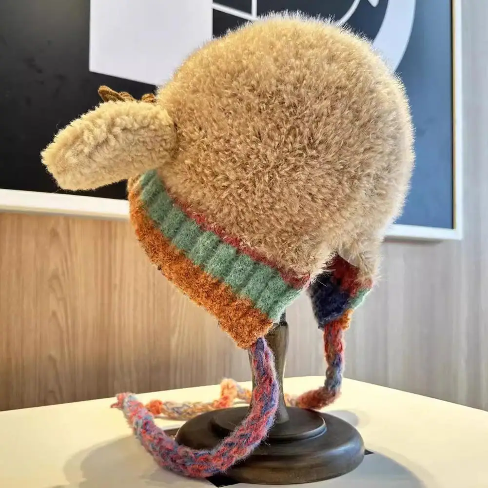 Family Photo Hat Christmas Deer Hat Handbag 2-in-1 Foldable Knitted Reindeer Cap Windproof Lightweight Winter Travel Accessory