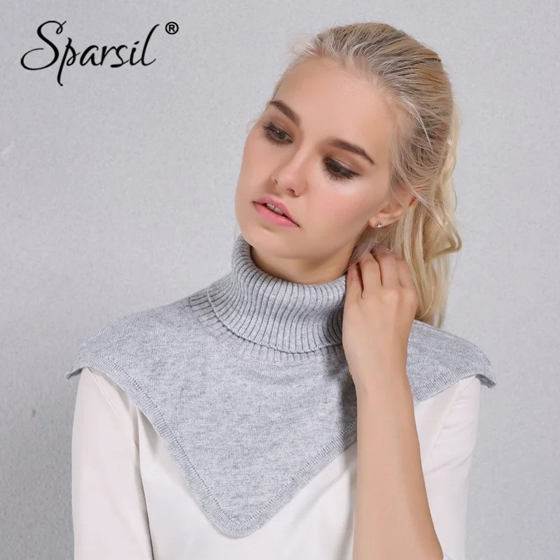 Sparsil Women Winter Turtleneck Knitted Ring Scarf Irregular Design Cap Collar Autumn Knitting Pullover Warm Soft Scarves