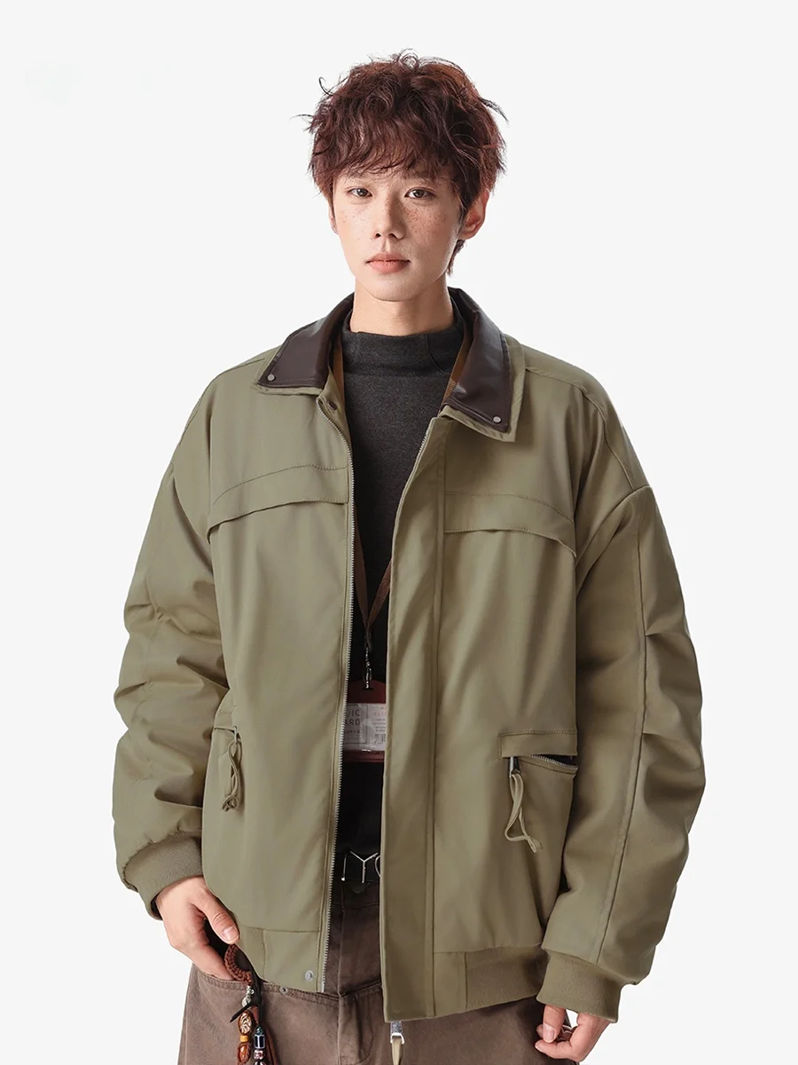 

Thiened Double Layer American Sle Cotton Jaet for Men Winter Warm Flight Jaet Sli Casual Long Sve Zipper Closure