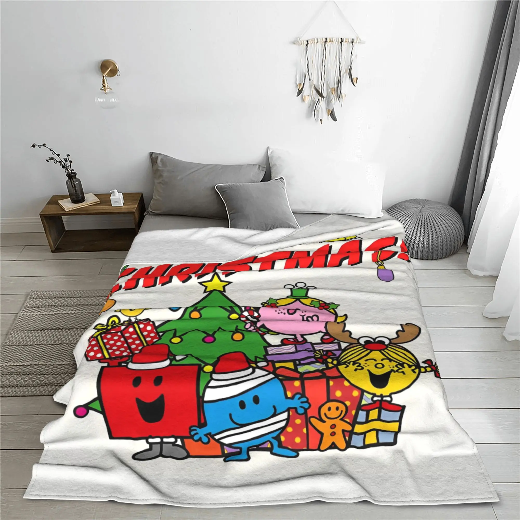 Mr M-Men Cartoon Little M-Miss Fleece Blanket Merry Christmas Awesome Throw Blanket for Bedspread 125*100cm Rug Piece Warm