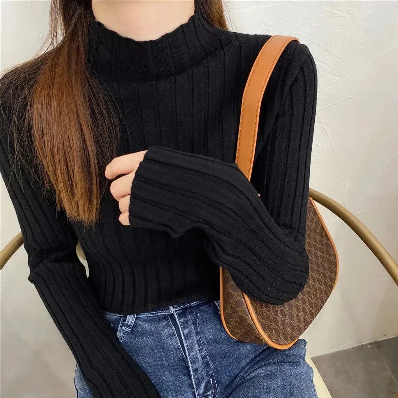 2023 New Fashion Turtleneck Sweater Women Spring Autumn Solid Knitted Pullover Slim Soft Jumper Sweater Female Bottoming Tops